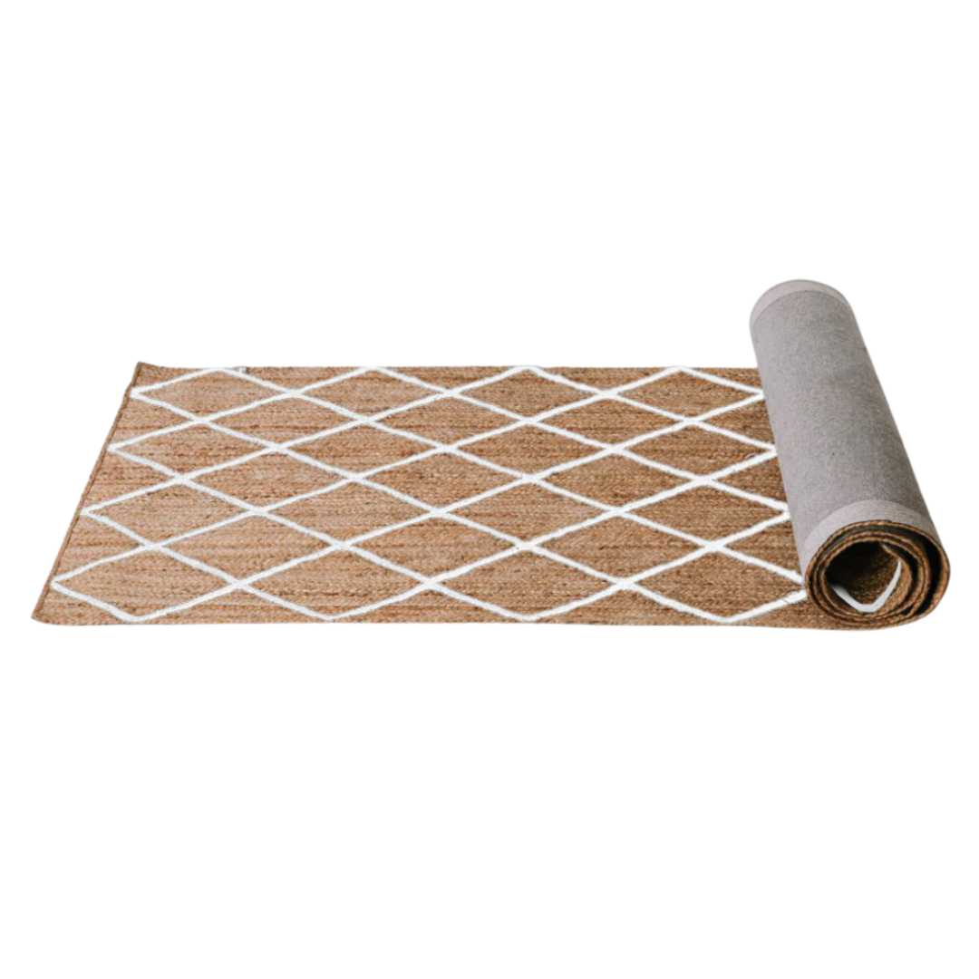 Diamond Jute Runner White - 80x300cm