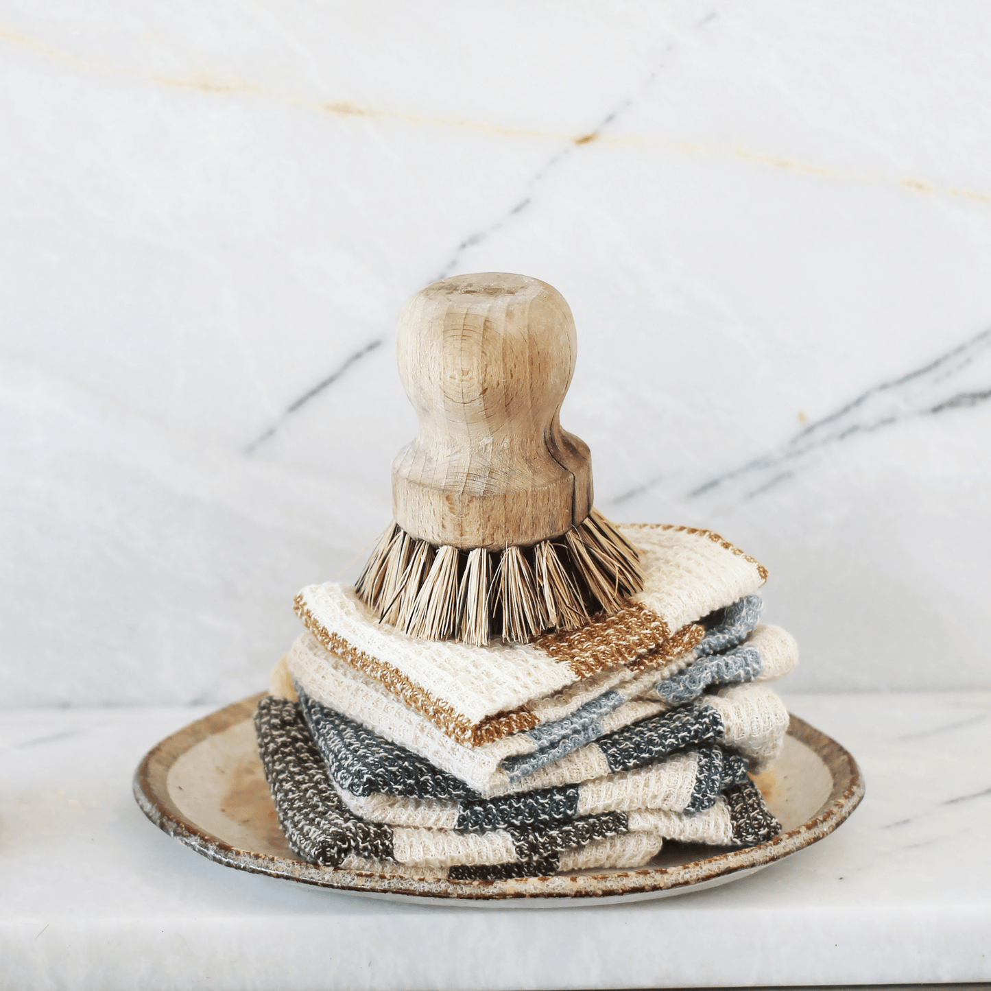 Stripe Waffle Dish Cloth S/2 Dk Green/Dk Blue