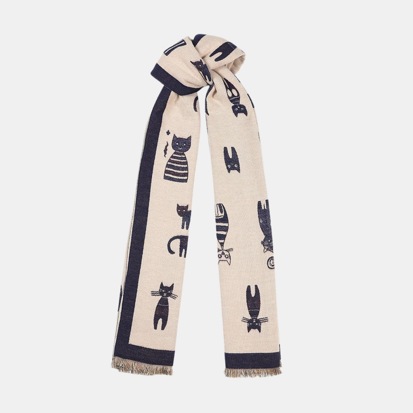 Cats Double Sided Scarf - Navy Blue