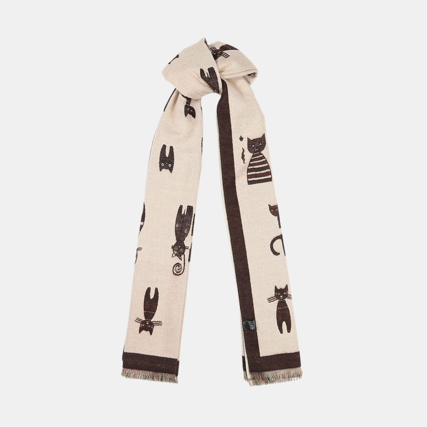 Cats Double Sided Scarf - Coffee