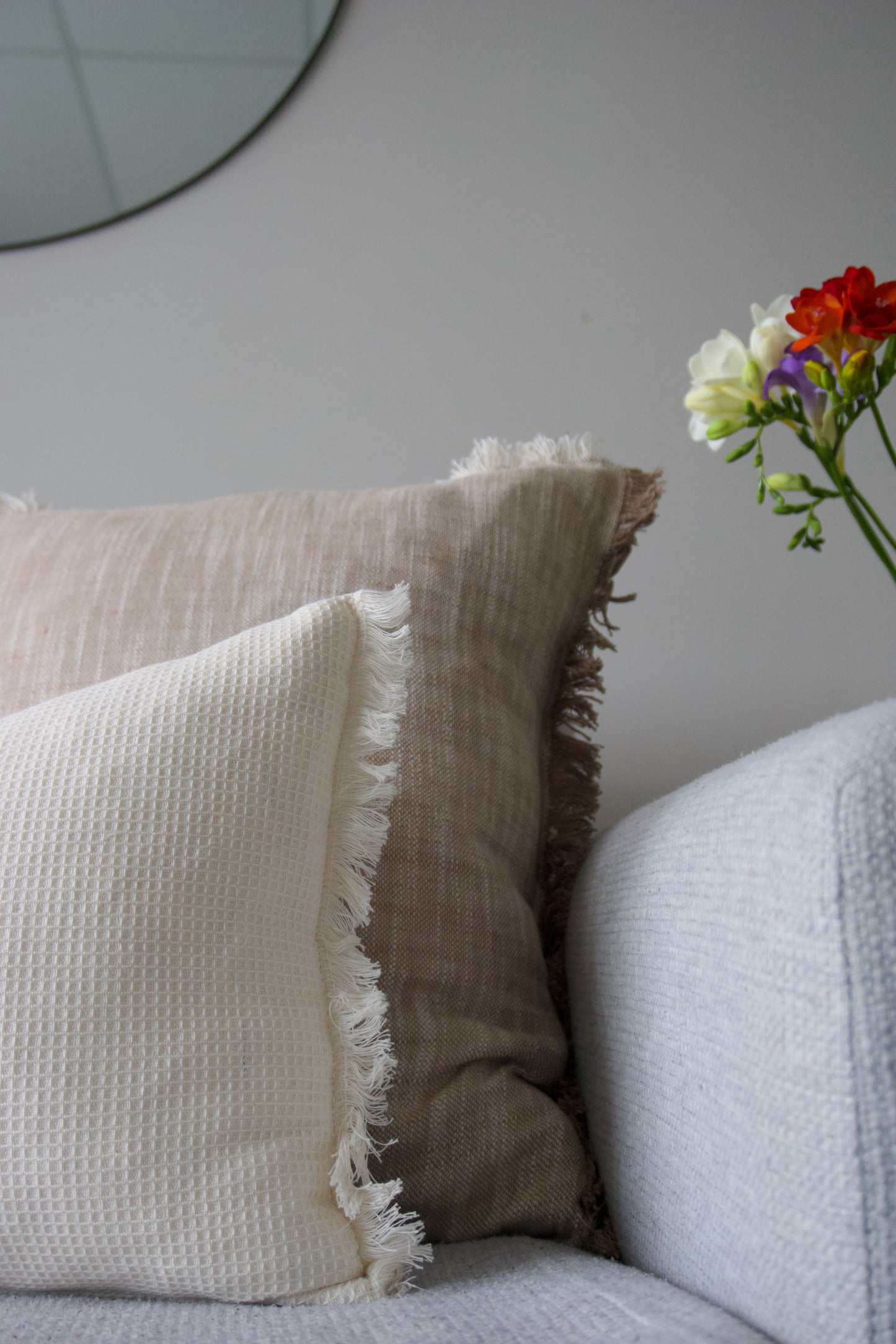 BREAKFAST WAFFLE CUSHION W FRINGE 30x60cm NATURAL