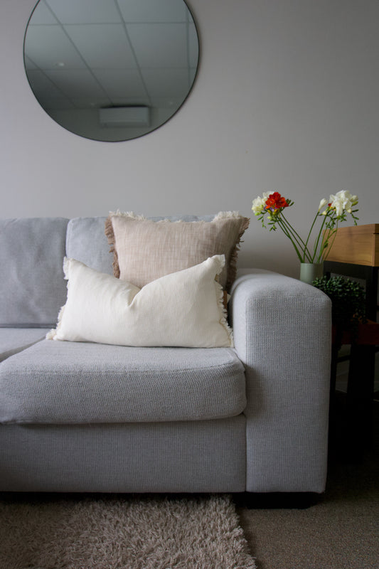 BREAKFAST WAFFLE CUSHION W FRINGE 30x60cm NATURAL