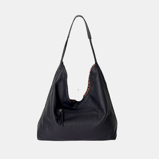 Fiona Reversible Shoulder Bag - Black Leopard
