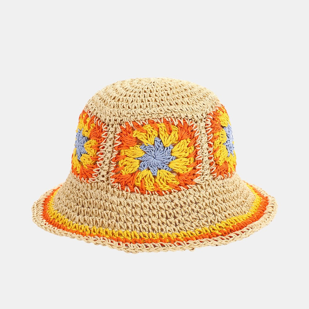 Emilia Straw Bucket Hat - Beige Orange