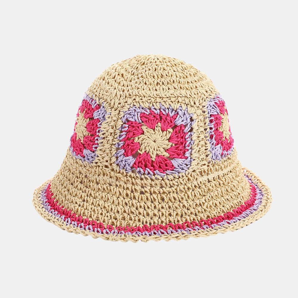 Emilia Straw Bucket Hat - Beige Rose Red