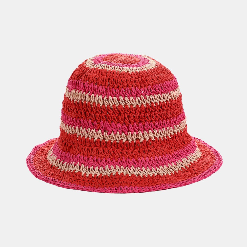 Hemi Straw Bucket Hat - Rose Red