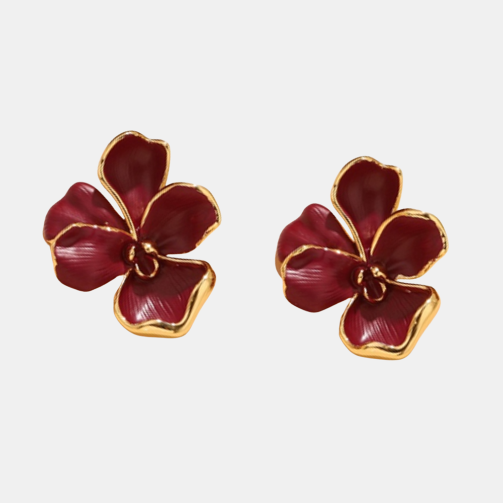 Elira Floral Studs - Burgundy
