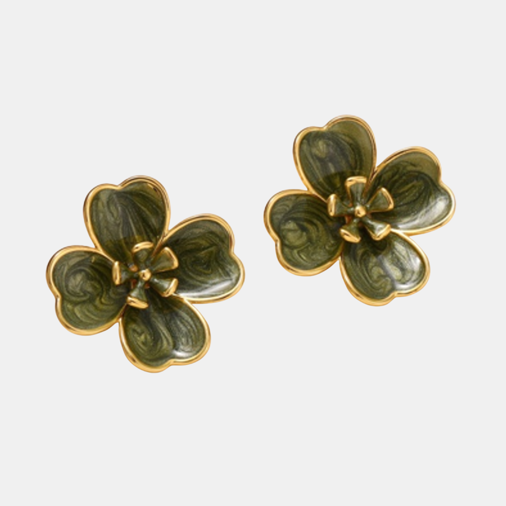 Elionne Floral Studs - Green