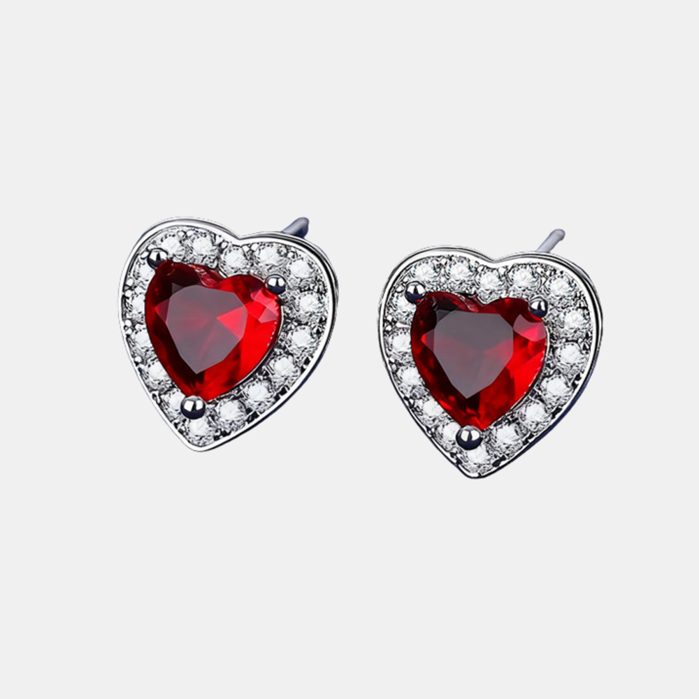 Ainsley Heart Studs - Ruby
