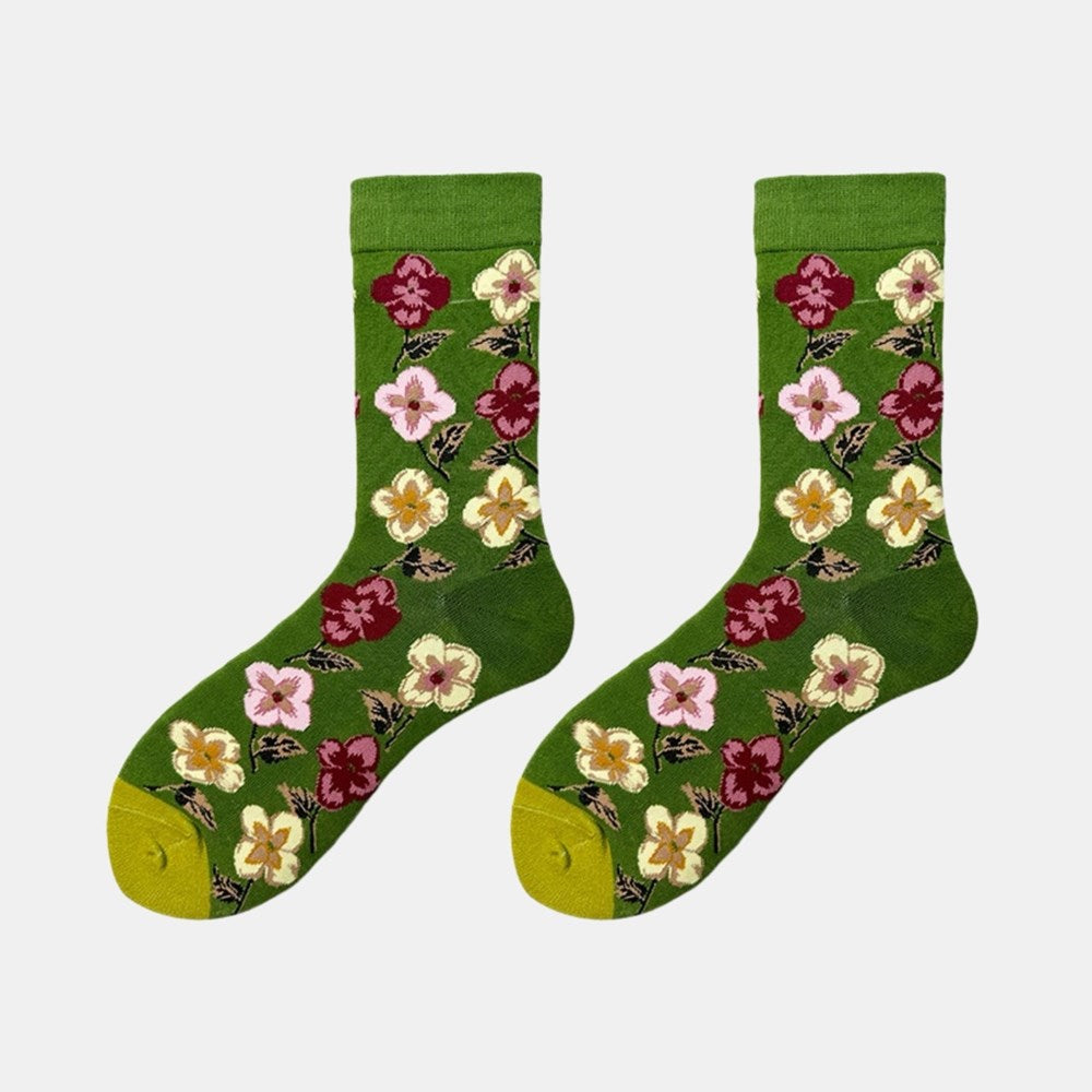Socks - Green - Flowers