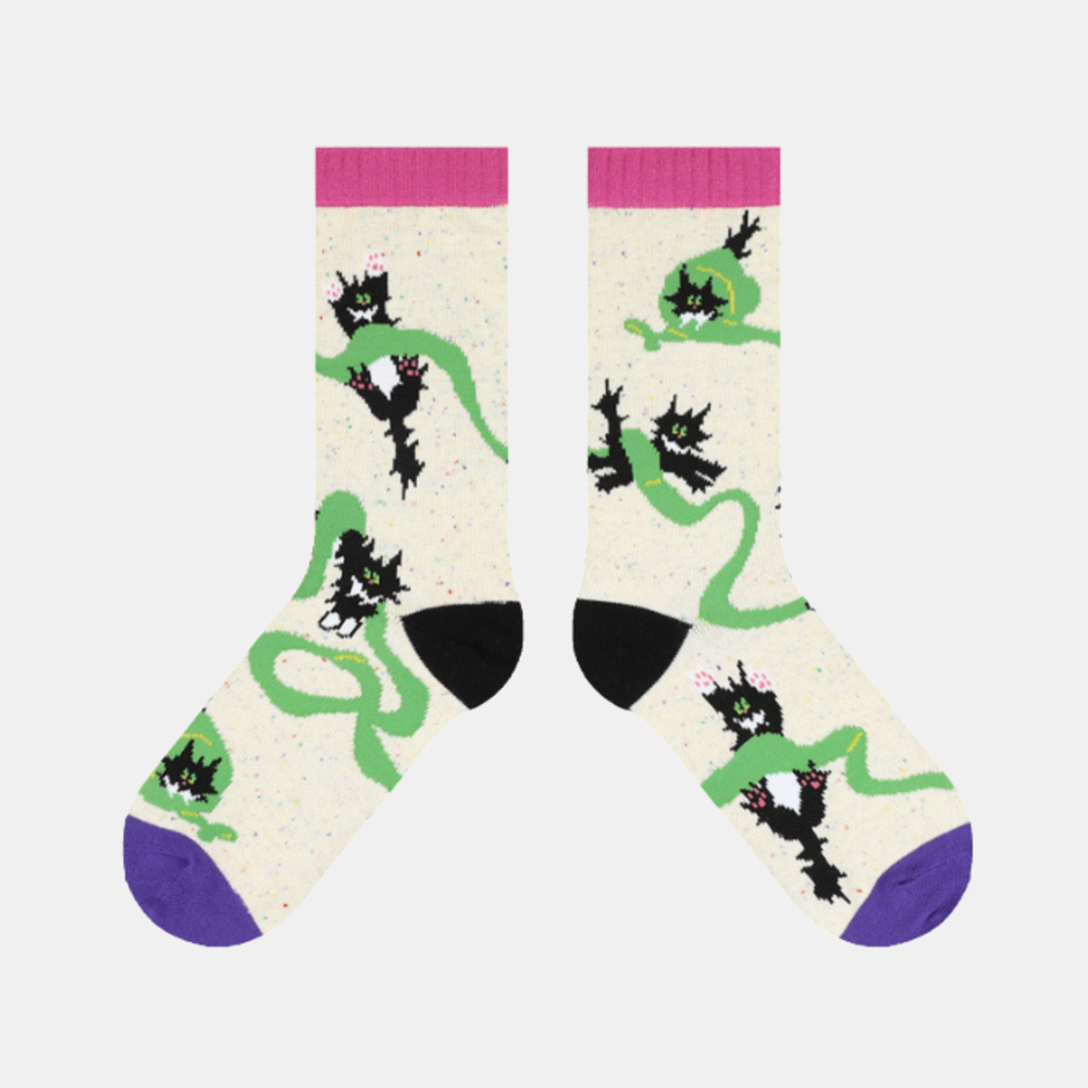 Socks - White Ribbon - Meow