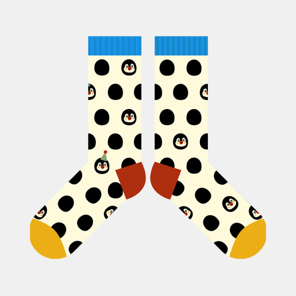 Socks - Oat - Black Dot and Penguin