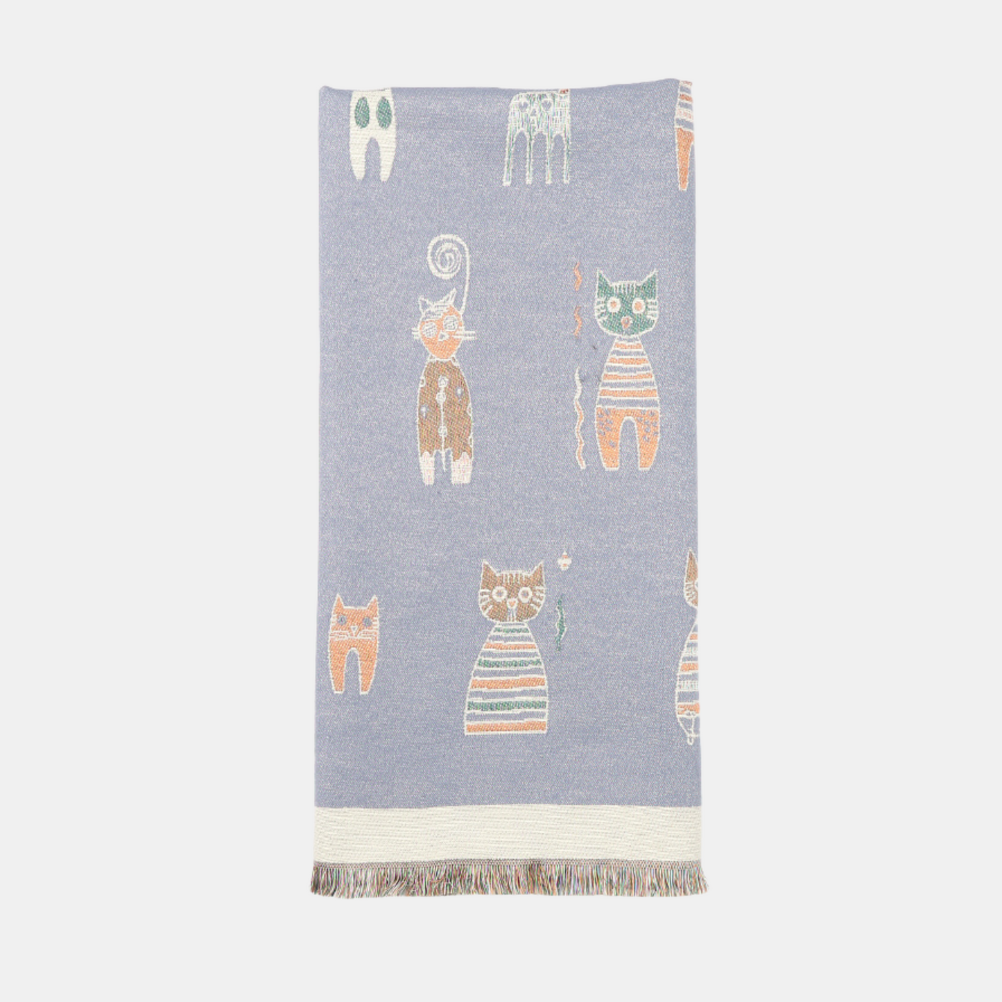 Cats Double Sided Scarf - Light Blue