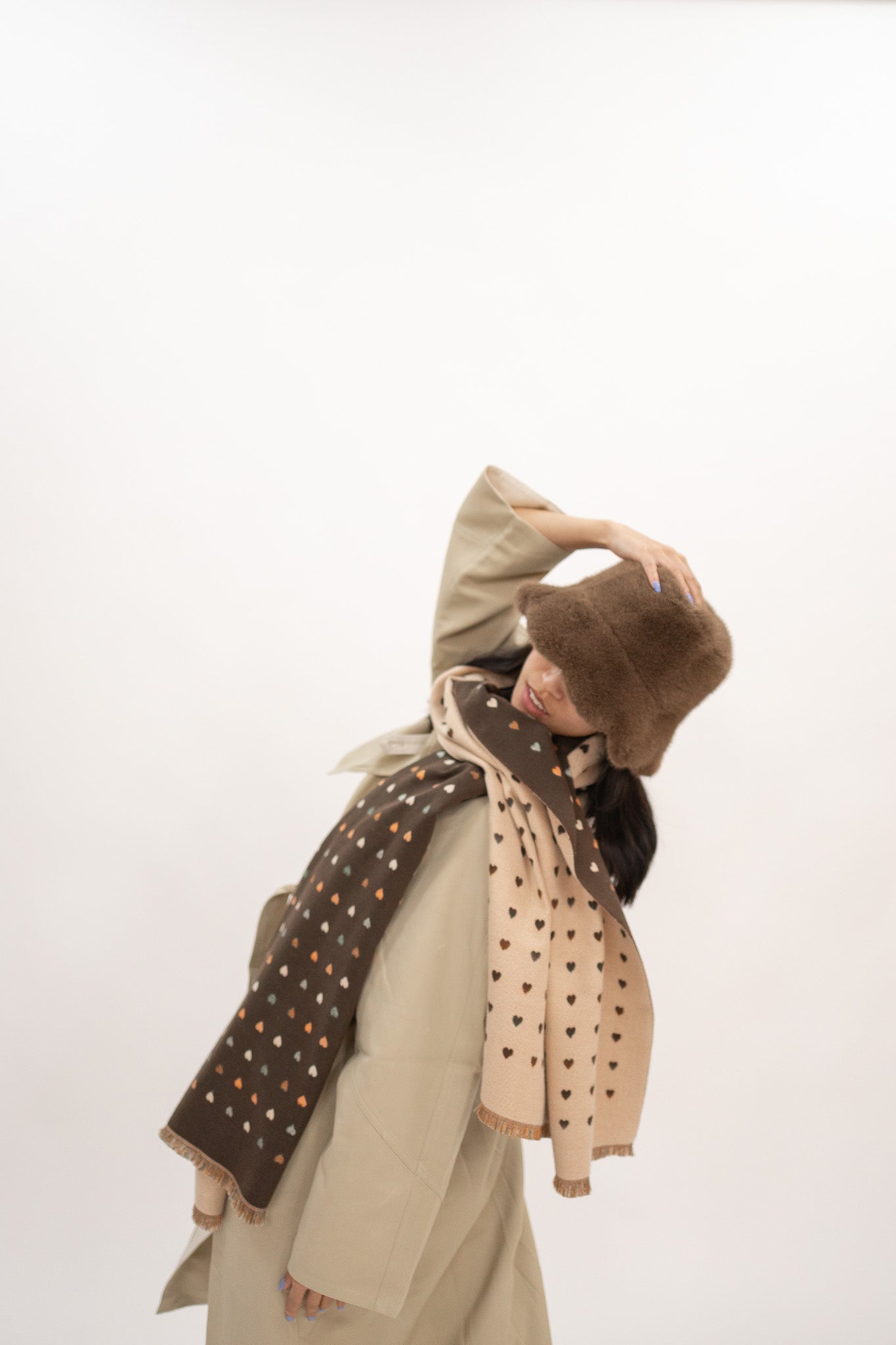 Hearts Double Sided Scarf - Coffee