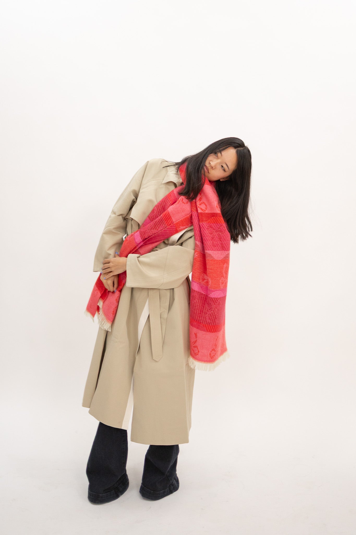 Bows Double Sided Scarf - Rose Red