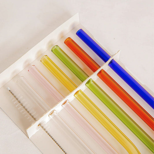 Reusable Glass Straws Set of 6 - Short Multi