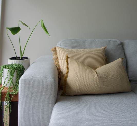 BREAKFAST WAFFLE CUSHION W FRINGE 30x60cm MUSTARD