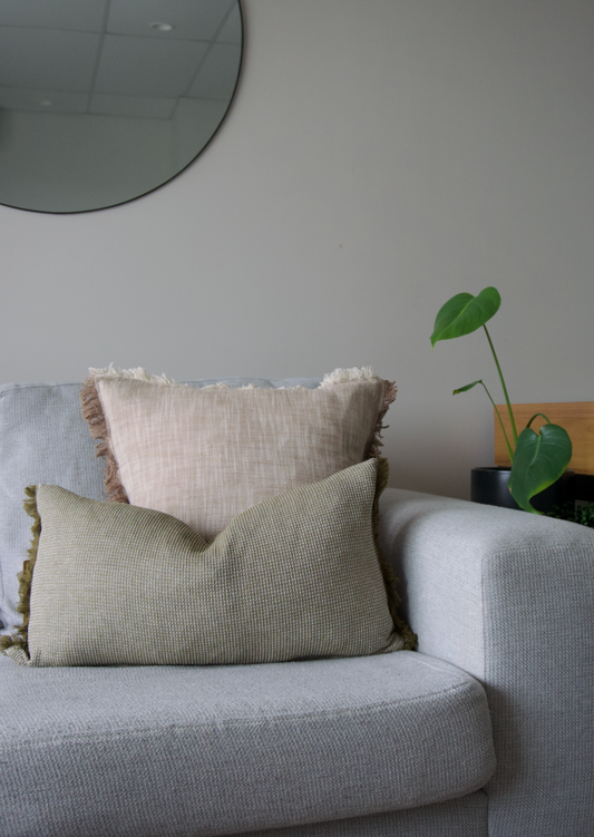 BREAKFAST WAFFLE CUSHION W FRINGE 30x60cm KHAKI