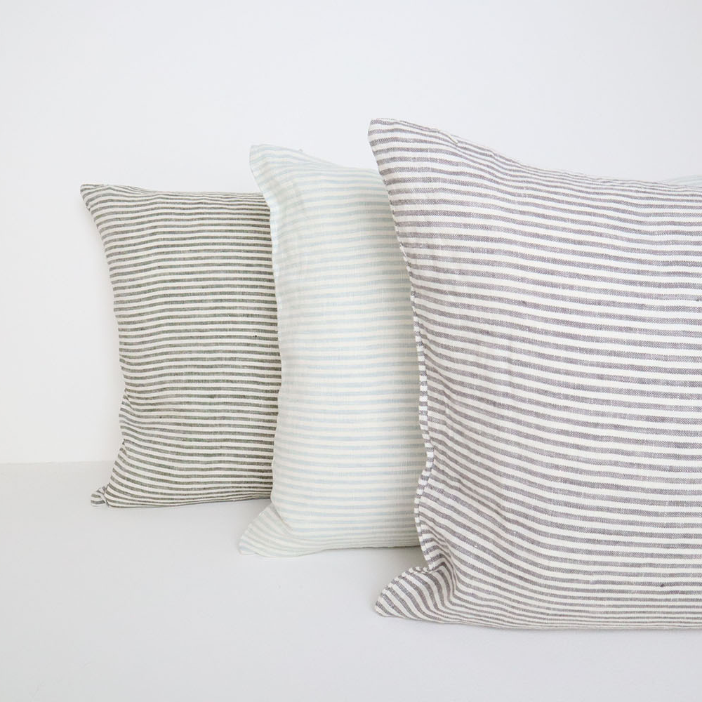 LINEN STRIPE CUSHION OLIVE GREEN 50X40