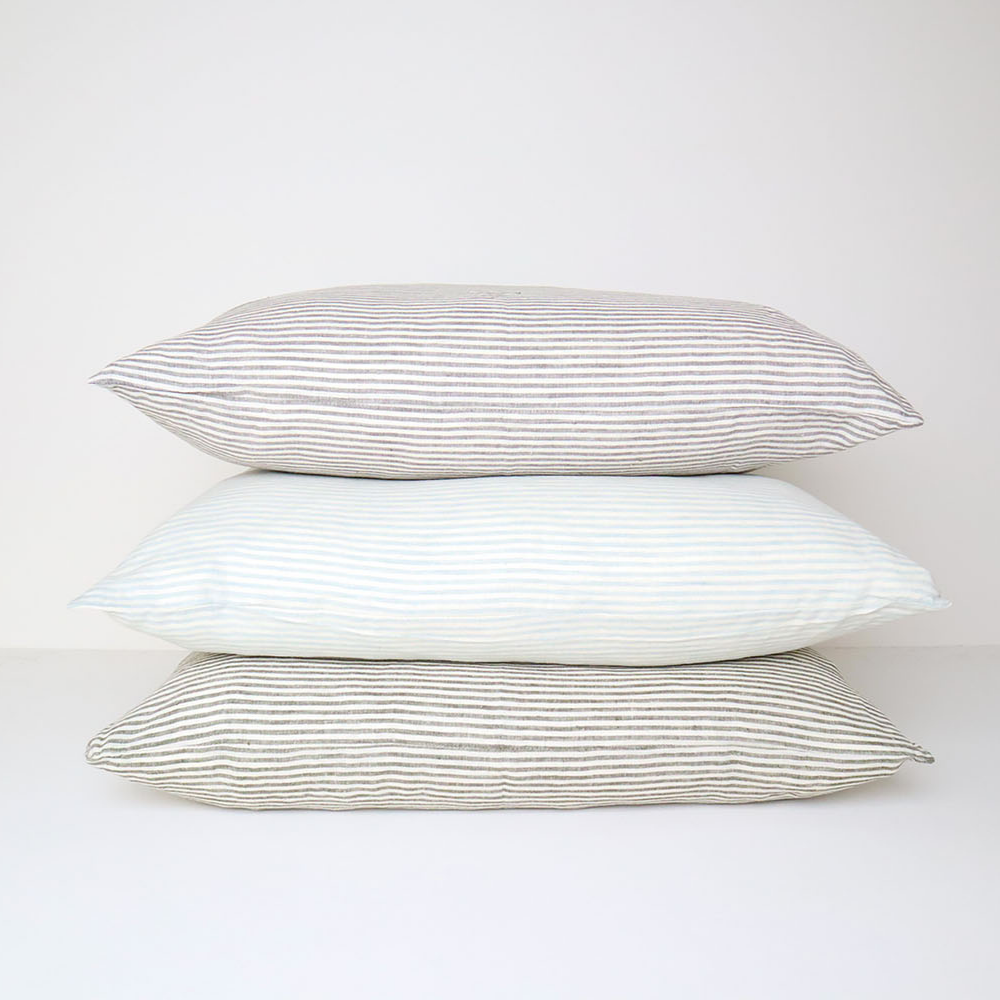 LINEN STRIPE CUSHION OLIVE GREEN 50X40