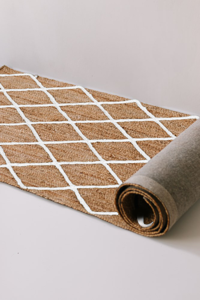 Diamond Jute Runner White - 80x300cm