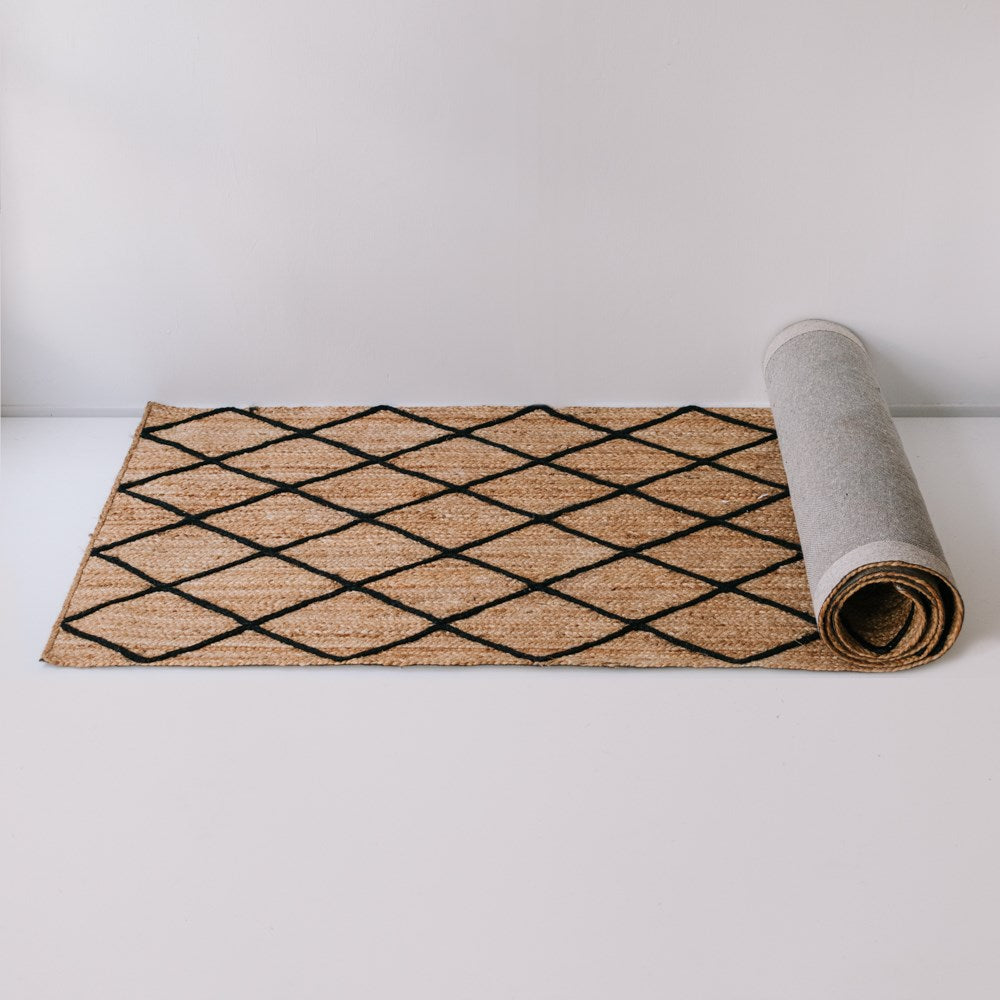 Diamond Jute Runner Black - 80x300cm