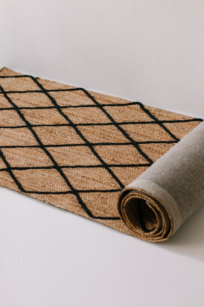 Diamond Jute Runner Black - 80x300cm