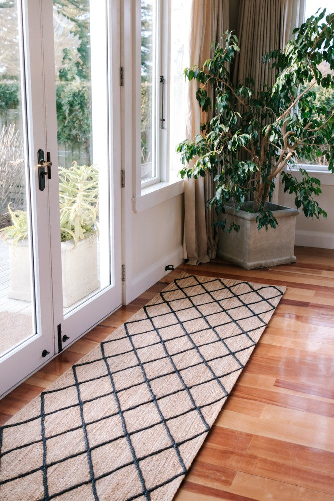 Diamond Jute Runner Black - 80x300cm