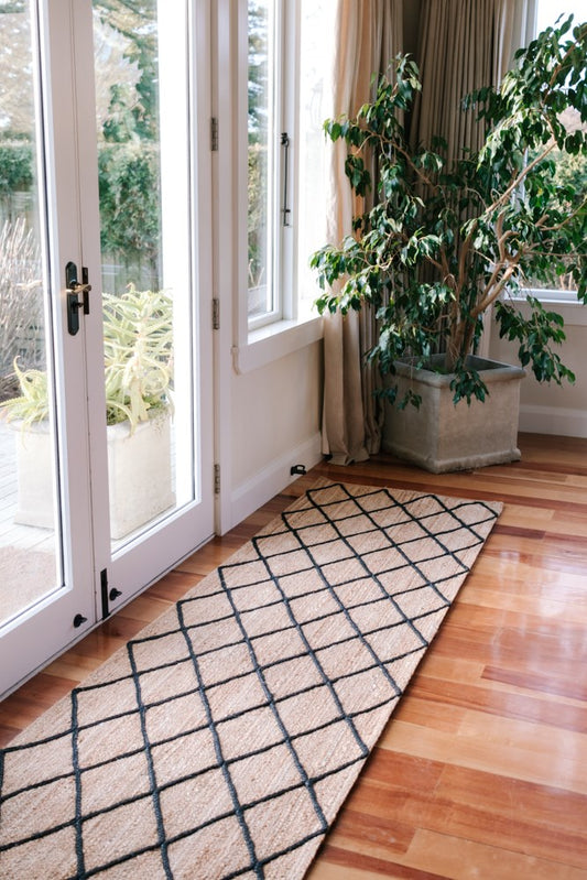 Diamond Jute Runner Black - 80x300cm