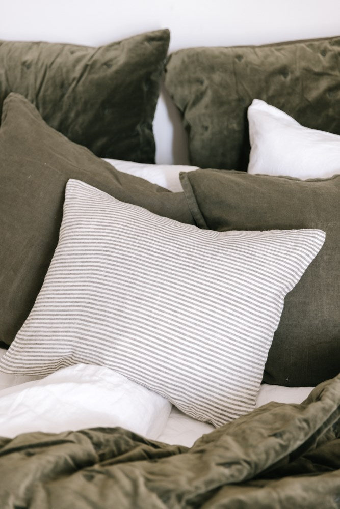 LINEN STRIPE CUSHION OLIVE GREEN 50X40