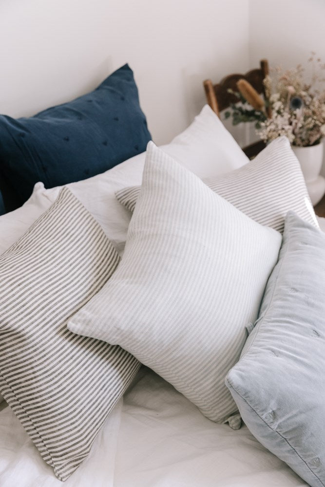 LINEN STRIPE CUSHION SKY GREY 50X40