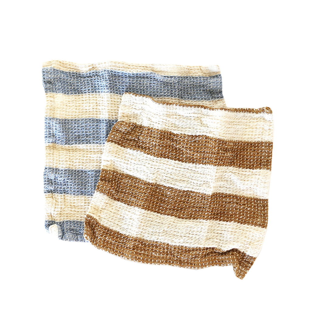 Stripe Waffle Dish Cloth S/2 Gld Yellow/Lt Blue