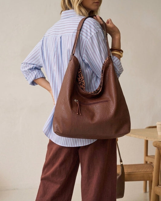 Fiona Reversible Shoulder Bag - Brown Leopard