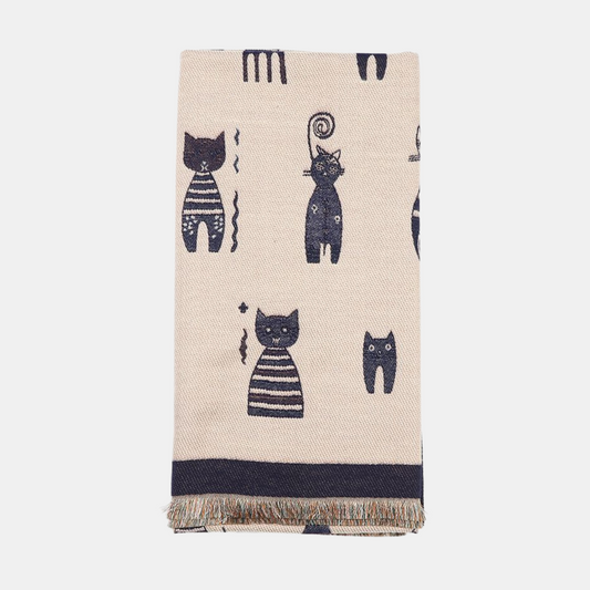 Cats Double Sided Scarf - Navy Blue