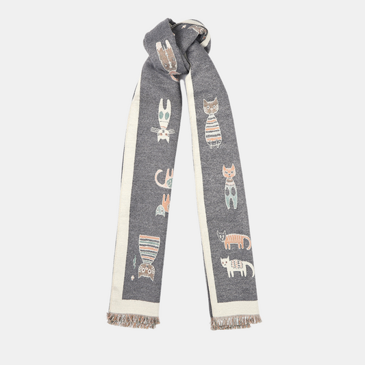 Cats Double Sided Scarf - Grey