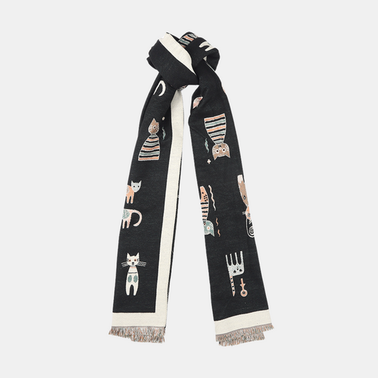 Cats Double Sided Scarf - Black
