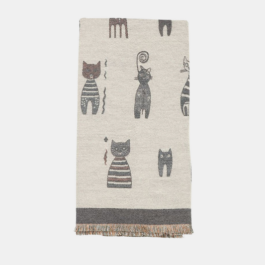Cats Double Sided Scarf - Grey