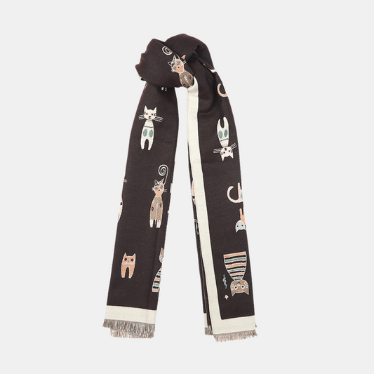 Cats Double Sided Scarf - Coffee