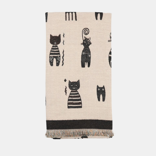 Cats Double Sided Scarf - Black