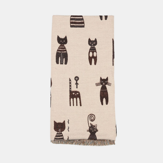 Cats Double Sided Scarf - Coffee