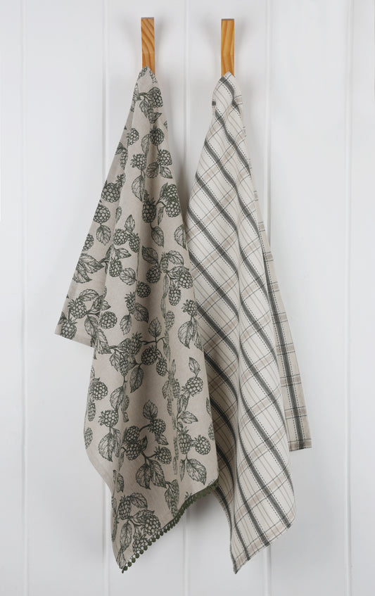 BERRY TEA TOWEL PACK OF 2 OLIVE