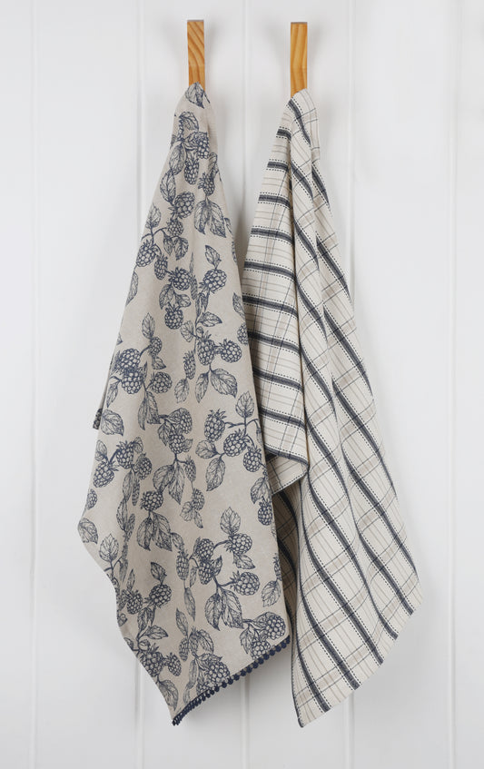 BERRY TEA TOWEL PACK OF 2 BLUE