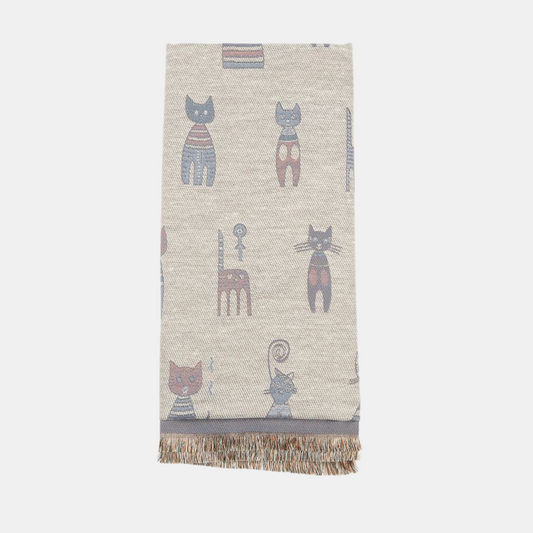 Cats Double Sided Scarf - Light Blue