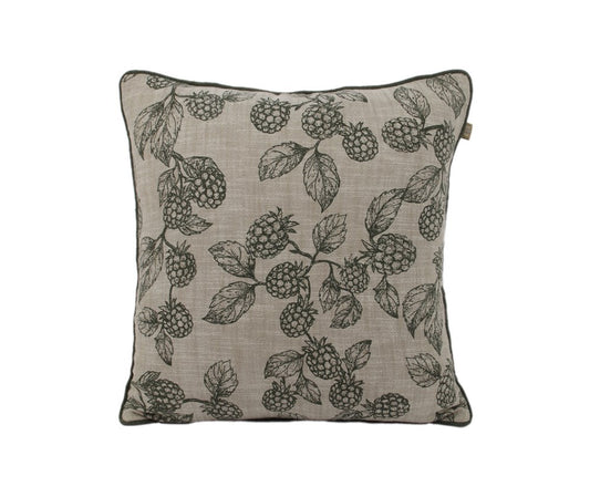 BERRY & BUG PRINT CUSHION 45x45CM - OLIVE