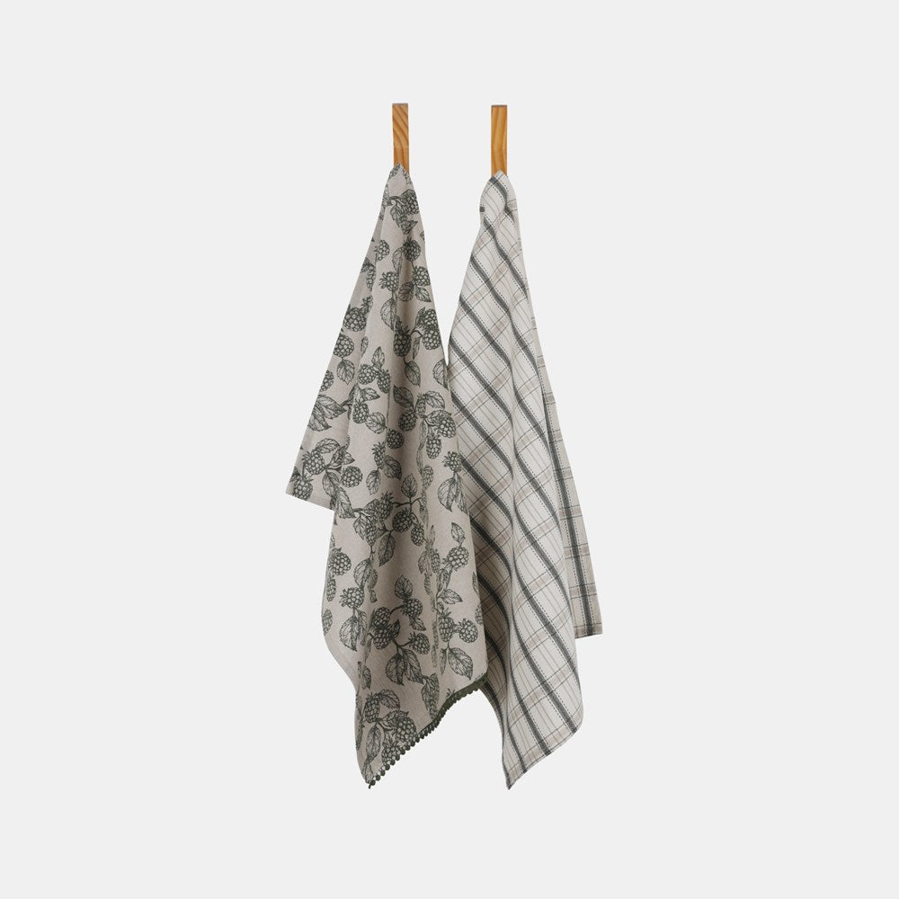 BERRY TEA TOWEL PACK OF 2 OLIVE