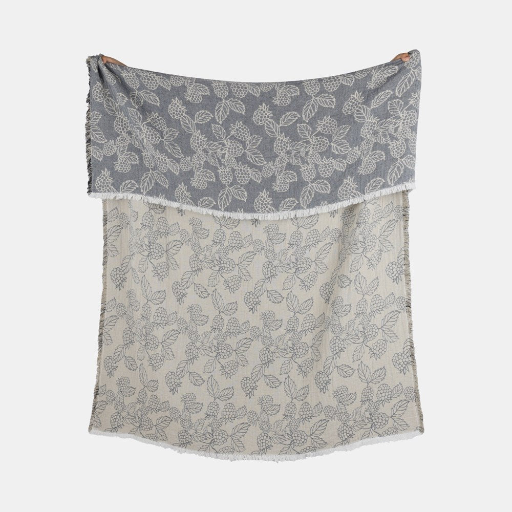 BERRY & BUG JACQUARD THROW BLUE