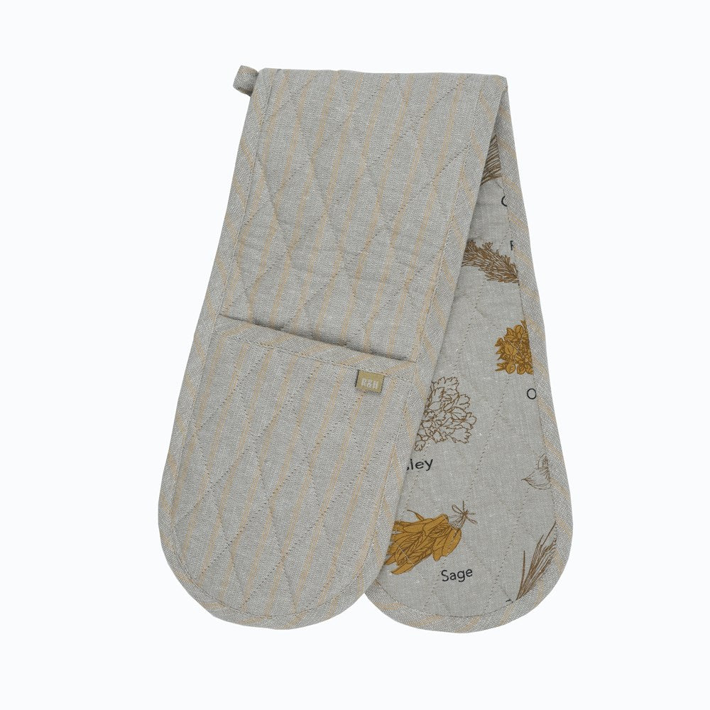 Herb Print Dbl Oven Glove Mustard