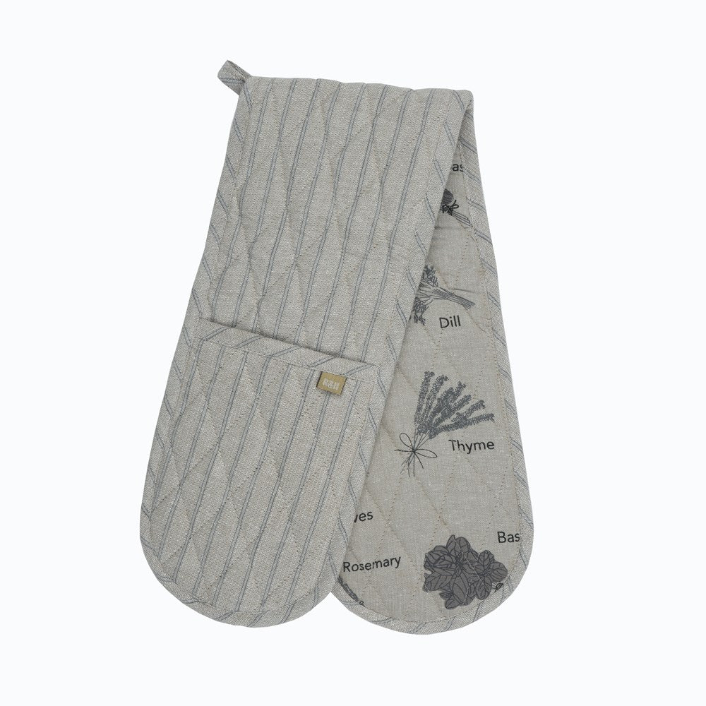 Herb Print Dbl Oven Glove Charcoal