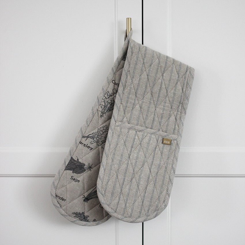 Herb Print Dbl Oven Glove Charcoal