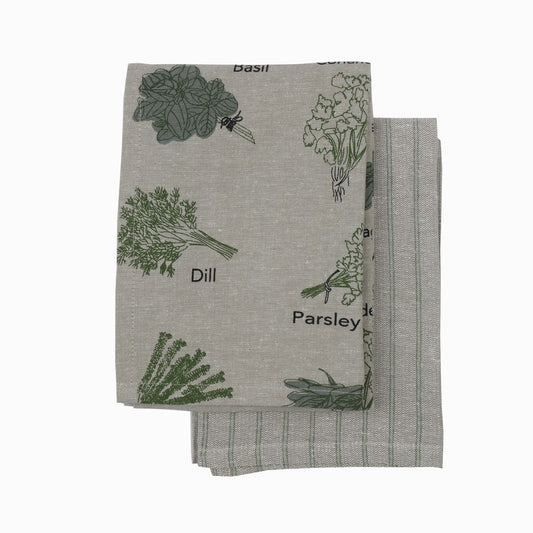 Herb Print Tea Towel S/2 Olive